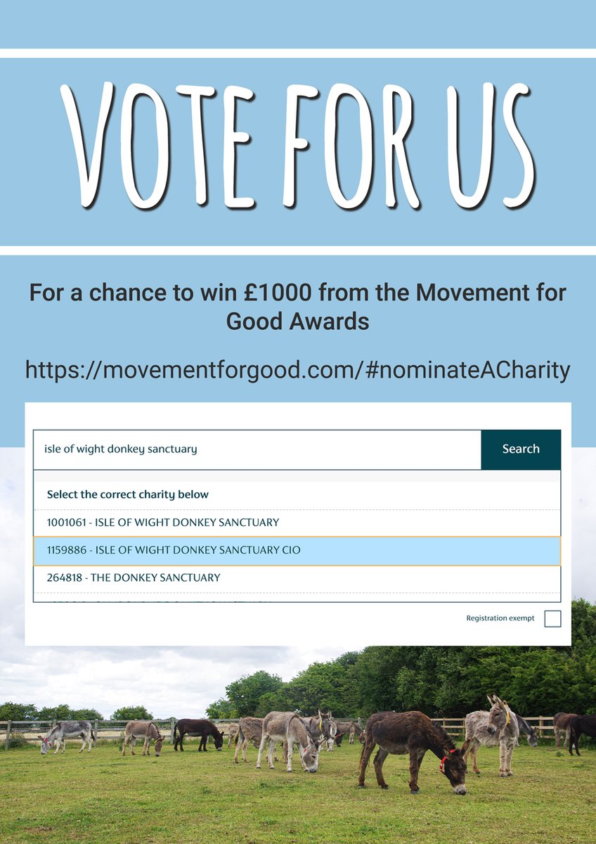The Movement for Good Awards are giving charities a £1000 donation. But to get this donation we need your votes!

To nominate us, visit movementforgood.com/#nominateAChar… and fill in the short form
When you nominate us, please be sure to select the correct number, which is 1159886