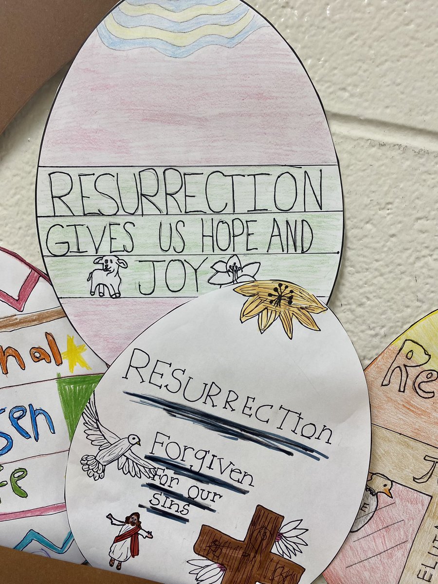 ms_garrick's tweet photo. He is risen! Happy Easter!  🐣💐 

In Grade 6/7 last week, we learned about the resurrection, its importance in our faith, and symbols of Easter — the egg representing new life. @stjsces @HWCDSB https://t.co/cp443Mjiur