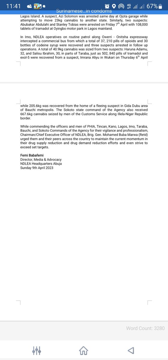 ndlea_nigeria's tweet image. Surinamese man arrested at PH airport with 9.9kg cocaine concealed in condoms

...As NDLEA intercepts 1,559.3kg Colorado at Tincan port, 5 states; 648,050 pills of opioids in Lagos, Imo, Taraba