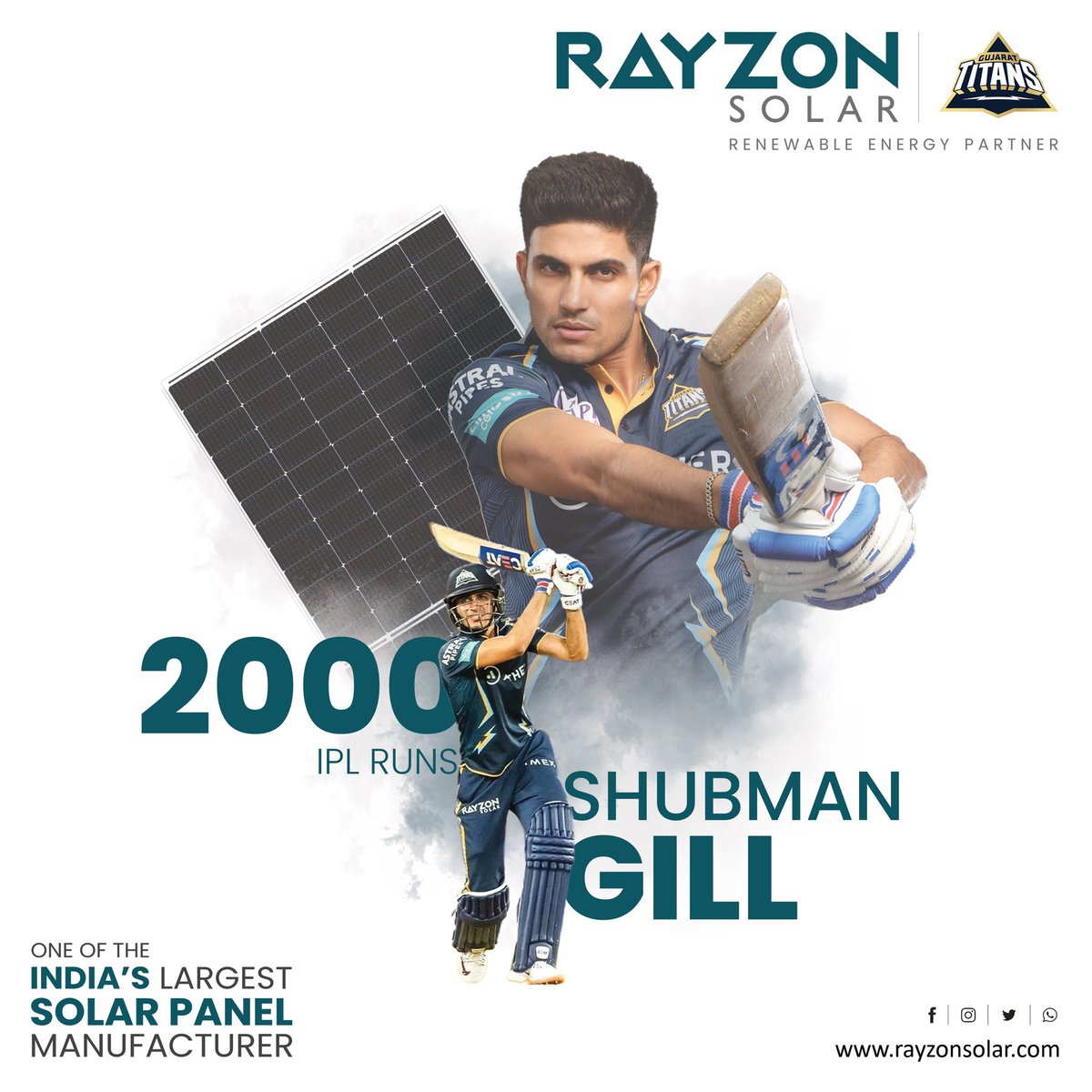 rayzonsolar's tweet photo. Shub-Man makes it to 2000 IPL Runes. #littlegoat #Aavade
#rayzon #rayzonsolar #ipl2023 #indianpremierleague #gujarattitans #shubmangill #cricket #renewableenergy #solarpanels #solar #GTxRAYZON https://t.co/AjHaSfzdcM