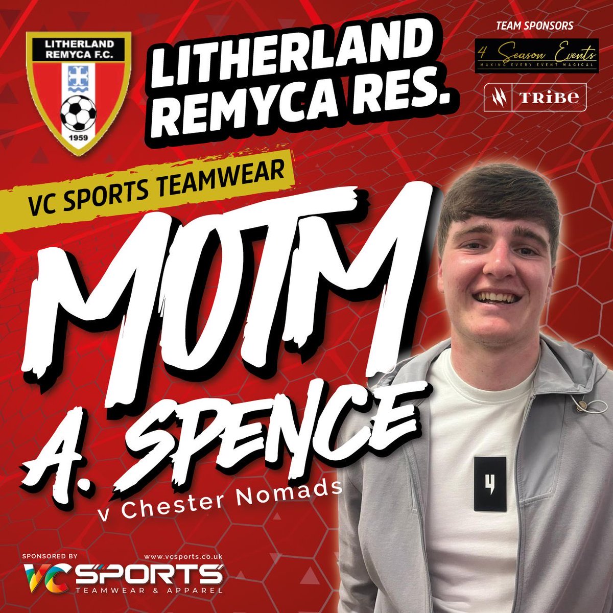 Litherland Remyca Reserves (@remycares) on Twitter photo Yesterdays <a href="/VCSportsTeam/">VC Sports</a> man of the match v <a href="/ChesterNomads/">Chester Nomads</a> was <a href="/aaron_spence205/">Aaron Spence</a> with a superb defensive performance. 🔴⚫️⚽️ Yesterdays <a href="/VCSportsTeam/">VC Sports</a> man of the match v <a href="/ChesterNomads/">Chester Nomads</a> was <a href="/aaron_spence205/">Aaron Spence</a> with a superb defensive performance. 🔴⚫️⚽️