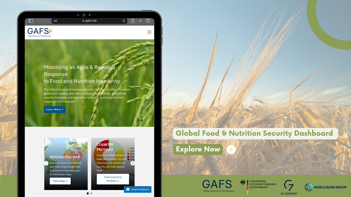 The Global Food & Nutrition Security Dashboard from @WorldBank, @G7 & GAFS:
⁍consolidate up-to-date data on food crisis
⁍track global food security financing
⁍make global & country-level research & analysis available to all

wrld.bg/8g5W50NBzPI