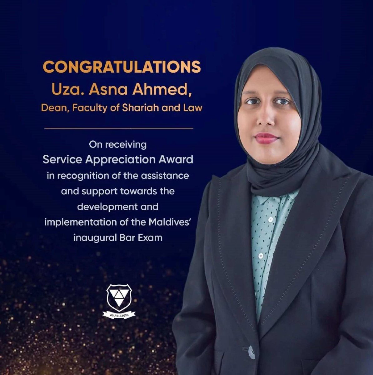 vclawsociety's tweet photo. Congratulations to our Dean 🙌🏻💐 on receiving an award from @mvbarcouncil for her services and contributions to the inaugural bar exam 2022!

(20 February 2023)

#barexam #maldives #lawschool #lawschoollife #studyatvc https://t.co/9lrwKOOHlW