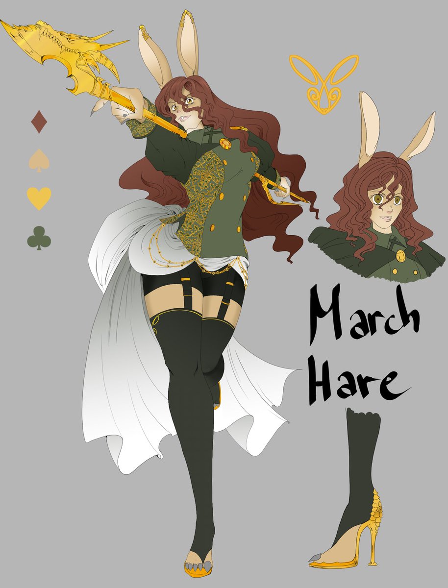 Raku_Arts's tweet photo. Da Ostern ist dacht ich, idealer Zeitpunkt um den Märzhasen vorzustellen (die ich schon lang fertig hatte, nur leider bin ich dumm).
Eigentlich sollte sie mehr Gold haben, aber dass wurde zu pompös + für eine Generälin unpraktisch.
Ich mag die Pose.
#Aliceinwonderland #Charasheet https://t.co/wa41ZwGHhz