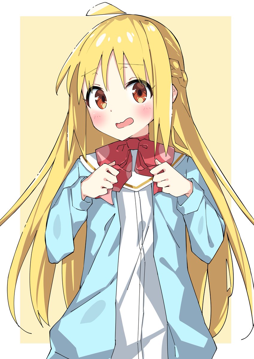 ijichi nijika 1girl blonde hair solo long hair bow ahoge red bow  illustration images