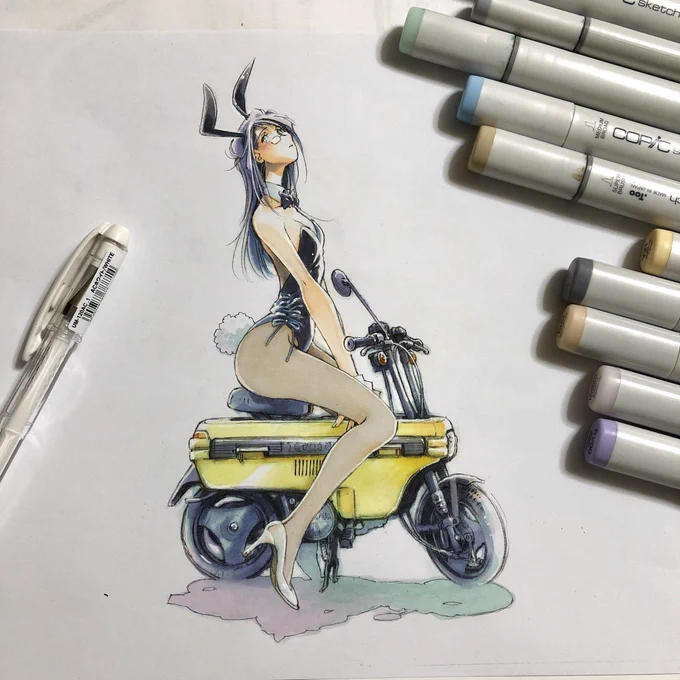 絵・漫画・小説とマルチな才能と圧巻の世界観/犬神まみやさん からアートトレイン頂きました☆「悪夢夜話」最高素敵だから皆読んで!!!  本日 #原付の日 とゆう事で数少ない原付絵を再掲 バトンは…emパイセン よかったら過去絵祭りしませんか?\(^o^)/