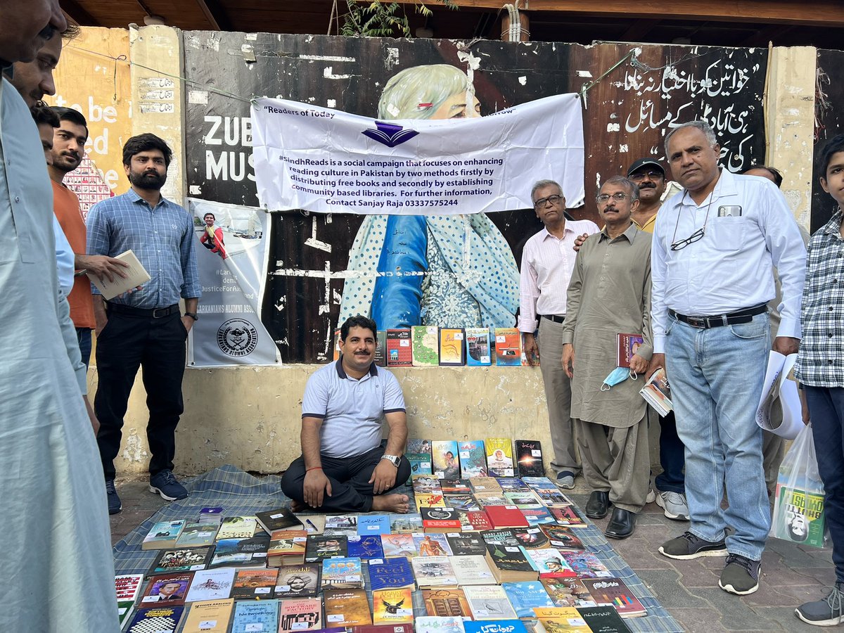EngrSrd's tweet photo. #SindhReads free book stall at #KPC during protest for #JusticeForAjmalSawand https://t.co/HFxp19TpUT