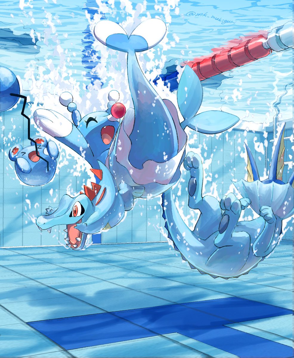 pokemon (creature) no humans open mouth tongue water red eyes underwater  illustration images