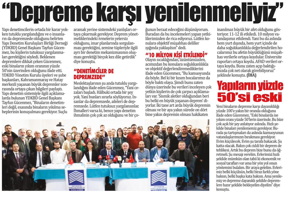 Kahramanmaraş merkezli depremlerin ardından Birliğimizin basın toplantısının medyadaki yansımaları.