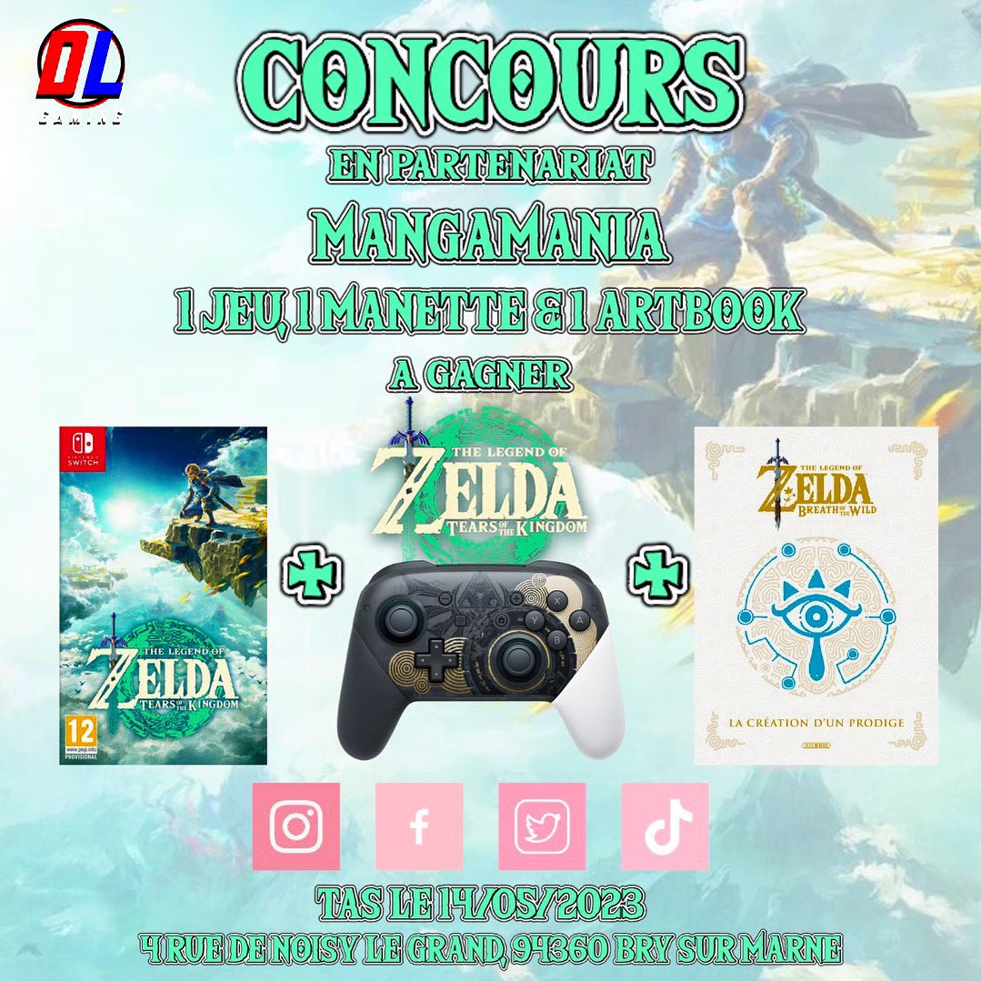 DLGAMING22's tweet photo. Concours Zelda

🎉 Pour fêter les 10k sur Insta 🎉

Zelda Tears of the Kingdom, 1 manette Pro Zelda Tok et 1 Artbook #ZeldaBotW  à gagner

𝗣𝗼𝘂𝗿 𝗽𝗮𝗿𝘁𝗶𝗰𝗶𝗽𝗲𝗿 :
⚔️Follow @DLGAMING22 
⚔️Tag 3 amis  
⚔️Like &amp; RT 

#ZeldaTearsOfTheKingdom #NintendoSwitch #CONCOURS #Zelda https://t.co/9CrZwFzIWU