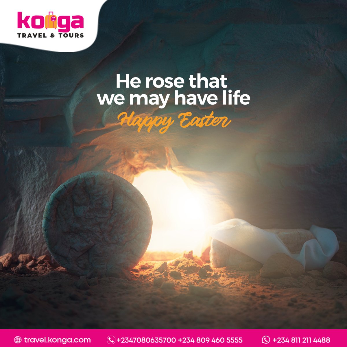 Happy Easter to you all💕

Visit travel.konga.com
WhatsApp +2348112114488
Email - travel@konga.com
Call +23480946055555, +2347080635700 to get started.

#KongaTravel #KTT #FlightDeal #HotelReservations #Restaurant #TourPackages #Easter2023