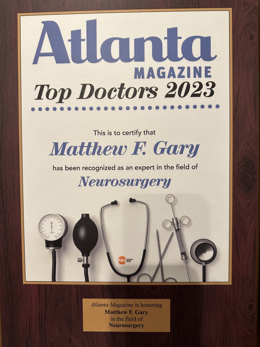 Proud to be named an Atlanta Top Doctor in neurosurgery for a second year! Could not do it without and amazing group of nurses, APPs, residents, MAs, co-surgeons and administrators. ⁦@EmoryMidtown⁩ ⁦@emoryhealthcare⁩ ⁦@AtlantaMagazine⁩