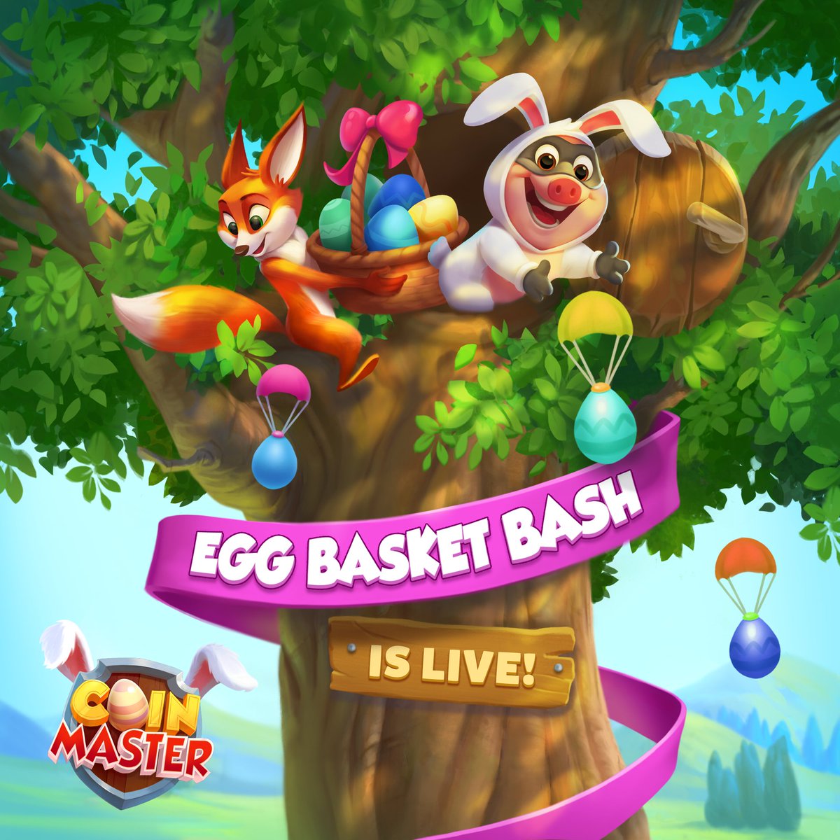 CoinMasterGame's tweet image. Don't worry, be HOPPY!🐰 'Cause 𝐄𝐆𝐆 𝐁𝐀𝐒𝐊𝐄𝐓 𝐁𝐀𝐒𝐇 𝐈𝐒 𝐋𝐈𝐕𝐄!💥 #RETWEET if you're ready to smash the bash and you could win 𝟴𝟬𝟬 𝗦𝗣𝗜𝗡𝗦!💕

HOP IN AND PLAY! 👉 Coin-Master.me/TW-PLAY-NOW