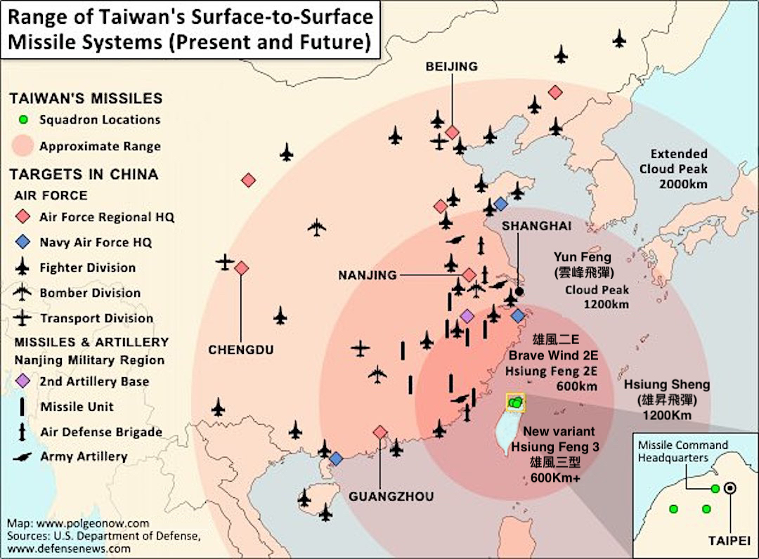 A good map showing the range of #Taiwan's surface-to-surface missiles, and the locations of important targets in the #Chinese mainland.  

Air launched missiles and anti ship missiles are not included.

A good reference amid increased tension in the #TaiwanStrait 

#Taiwancrisis