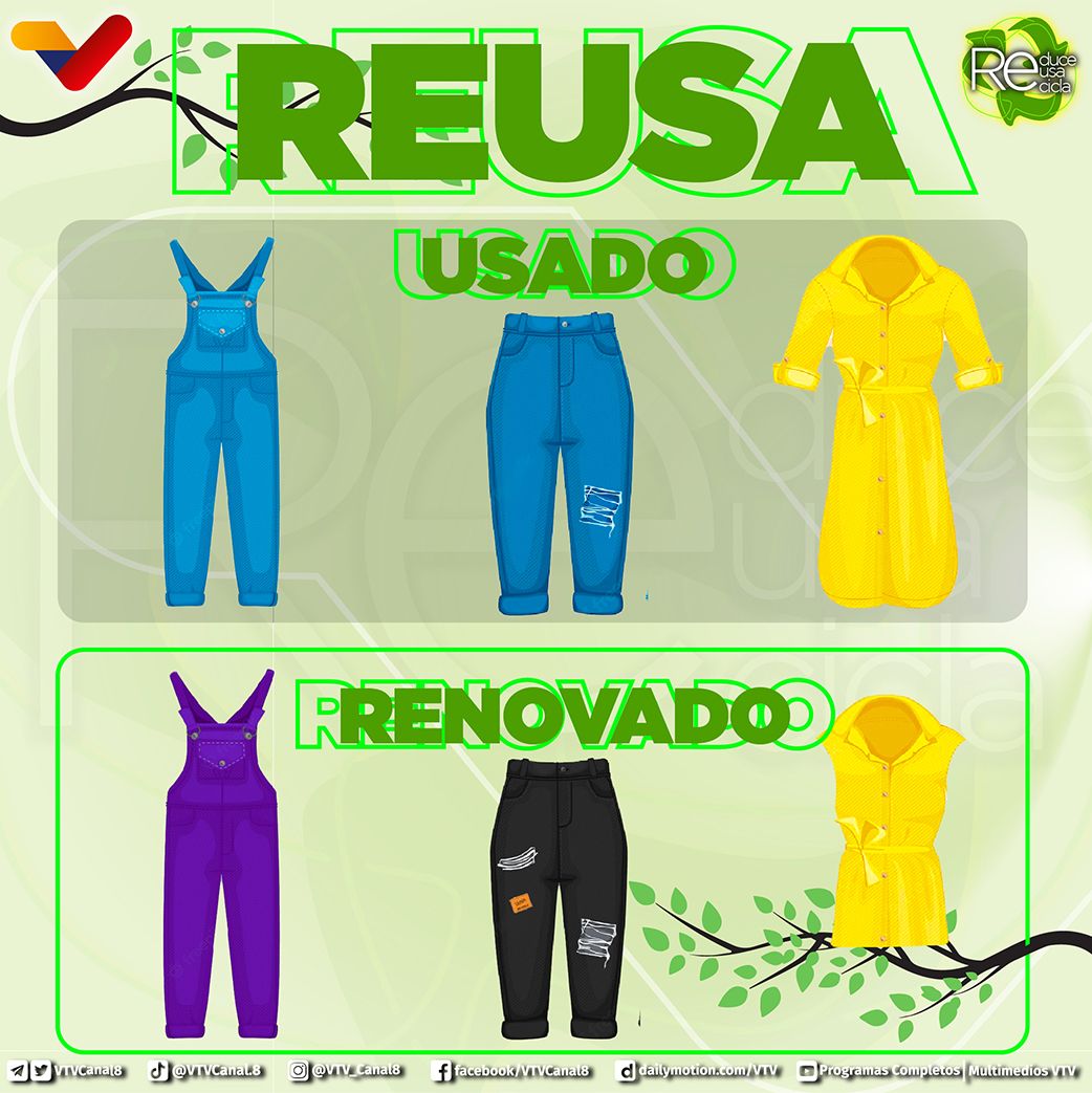 VTVcanal8's tweet photo. #CuidaElAmbiente🌎| ¿Sabías que la industria textil está entre las más contaminantes del mundo? 🤔 Para evitar esto se han creado estrategias, como el Guardarropas Circular, tendencia que ha revolucionado la moda y va de la mano con el reciclaje ♻️  

#DomingoDeReencuentro https://t.co/ct08ENlHIb