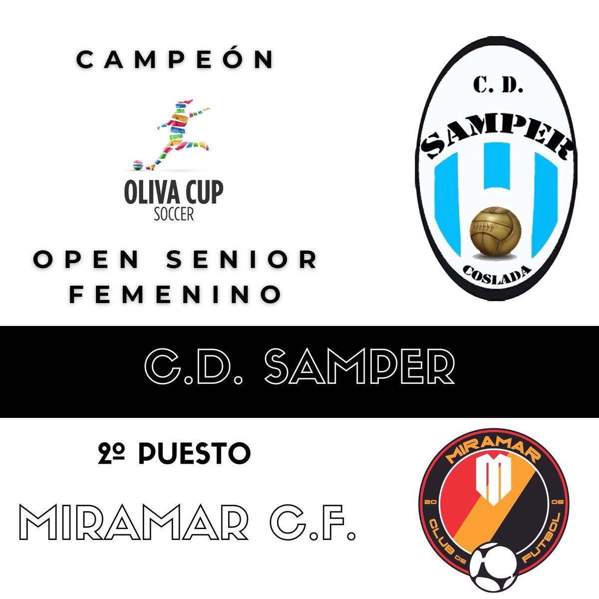 CATEGORÍA OPEN SENIOR FEMENINO #OlivaCupSoccer
🏆 <a href="/cdsamper/">C.D. Samper</a> 
🥈Miramar C.F.

¡Enhorabuena! 🎉
