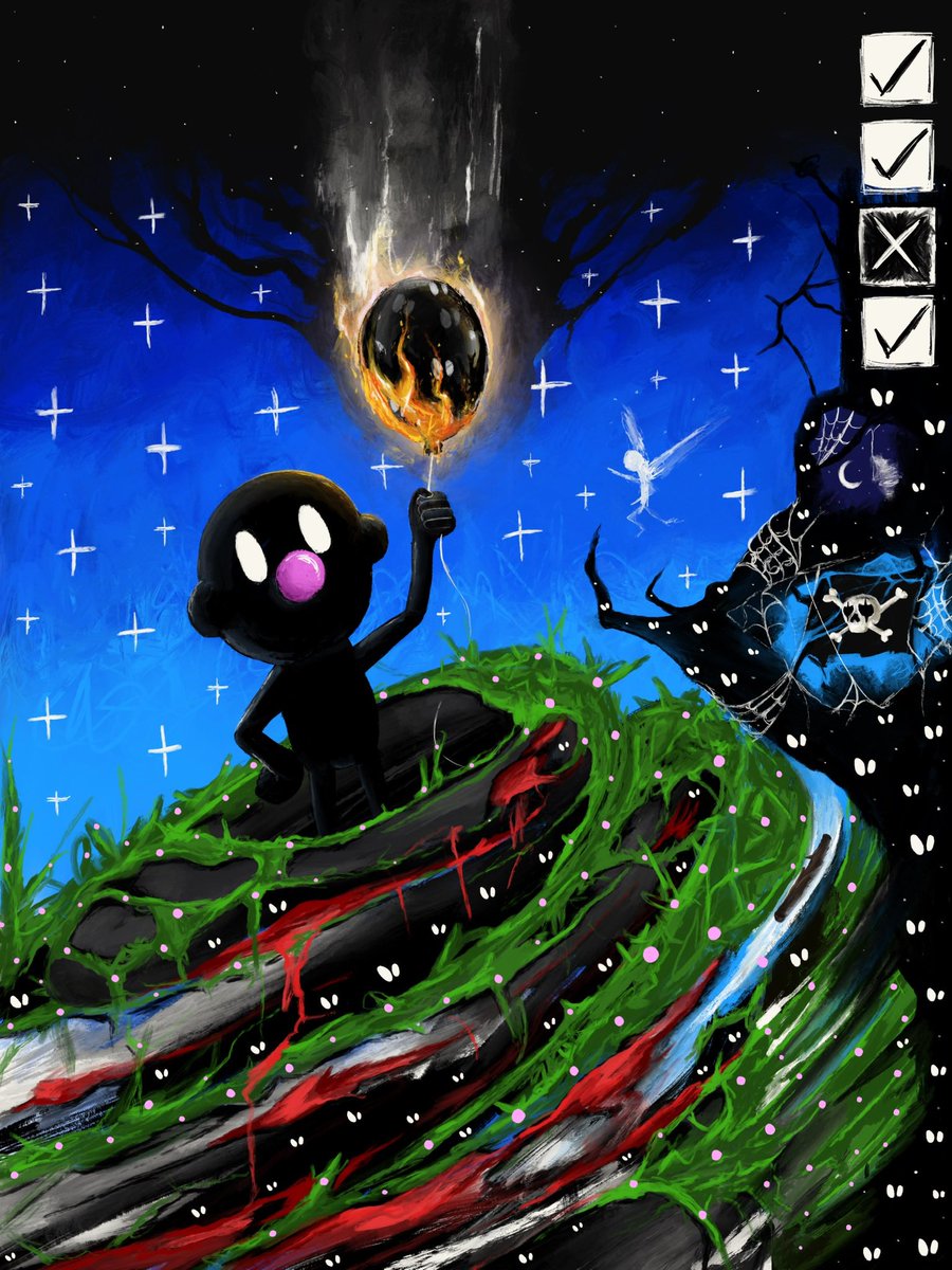 Let it be known I am also blind to the game.

I decided to challenge myself as an artist, by creating the art in real time. When we reveal the fate of the balloons, only then do I know, and only then do I begin.

As a result, I’m on a timer, which for most would think is a rule