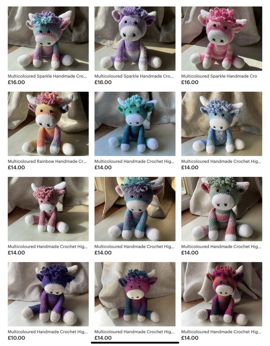 Cardamineblue's tweet photo. New spring collection added 😃 Lots of multicoloured, and some sparkly, coos.

https://t.co/rASsO5DKTi

#crochetcows #highlandcows #scottishgifts https://t.co/u5ooRLApFC