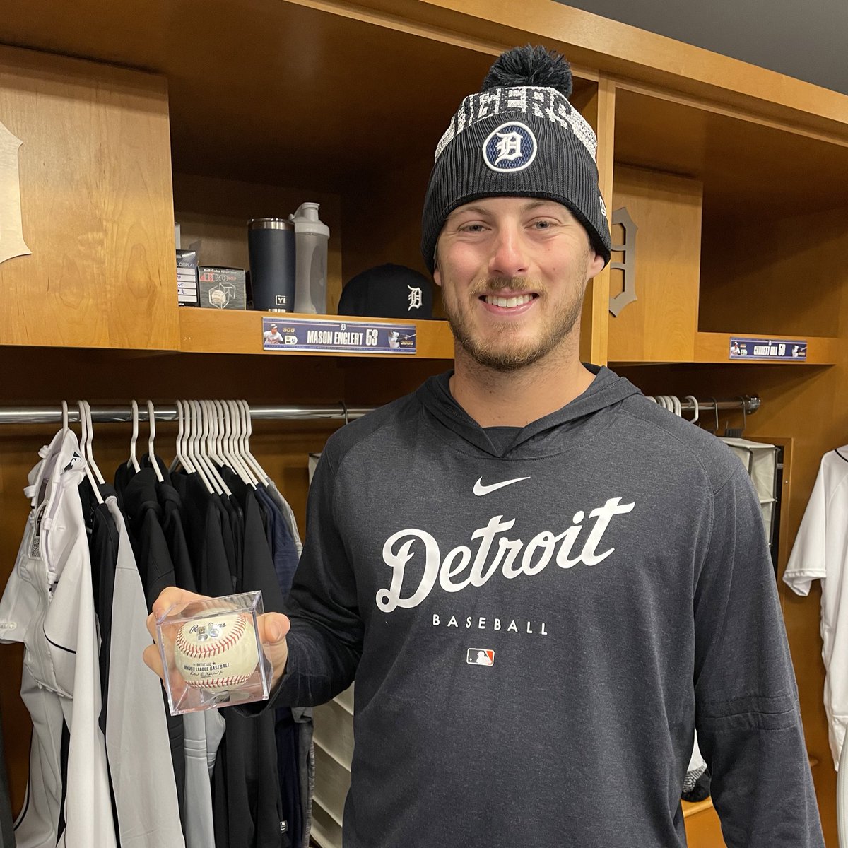 DETAuthentics's tweet photo. Congratulations to @mason_englert on his first Major League strikeout! 

The K baseball has been collected, authenticated by MLB and presented to Mason. https://t.co/nCzR8QDpWC