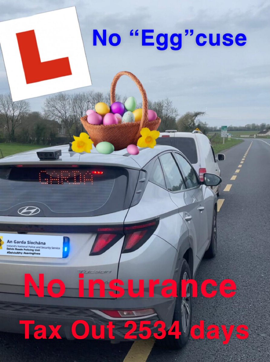 Well this driver hatched a few surprises when he was stopped by Delvin Roads Policing earlier.

The driver had an expired learner permit, no insurance, was unaccompanied and his motor tax had expired since 2019. Vehicle seized with court to follow.

#ItsAJobWorthDoing #SaferRoads