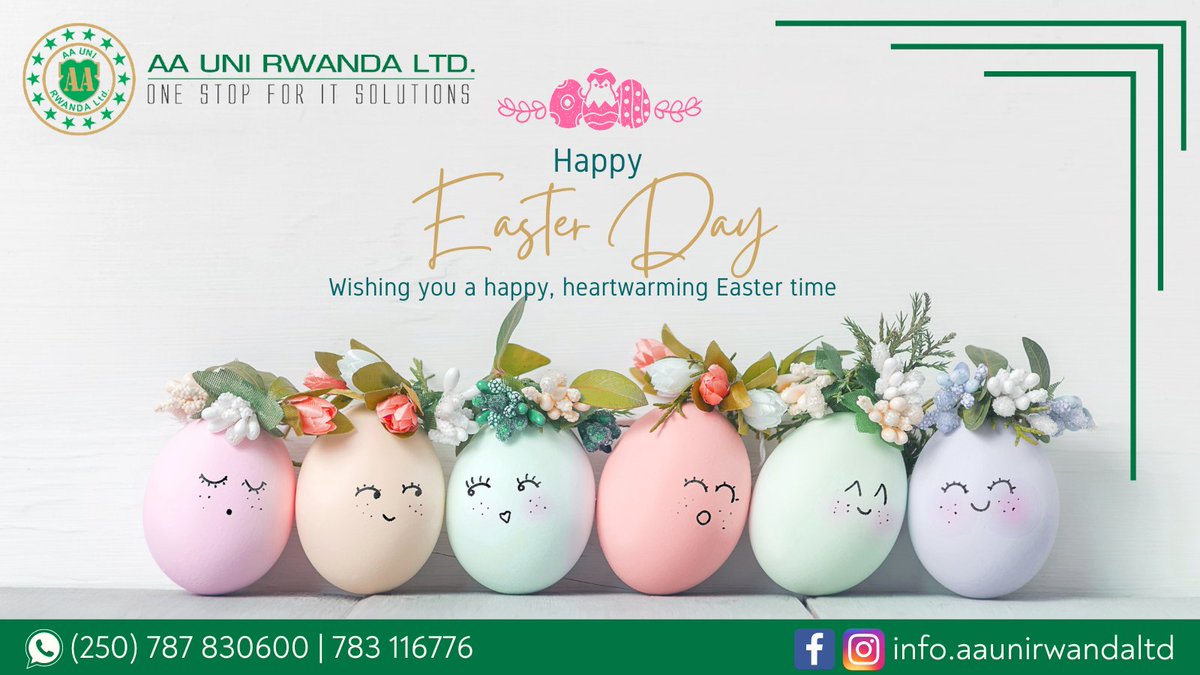 May this Easter Sunday inspire you to new hope, happiness, prosperity, and abundance, all received through God’s divine grace.  

#easter2023 #eastereggs2023 #eastersunday #itseaster #Rwanda #Rwandan #Rwandans #RwandanWorks #aaunirwandaltd #RwoT #RwotGain