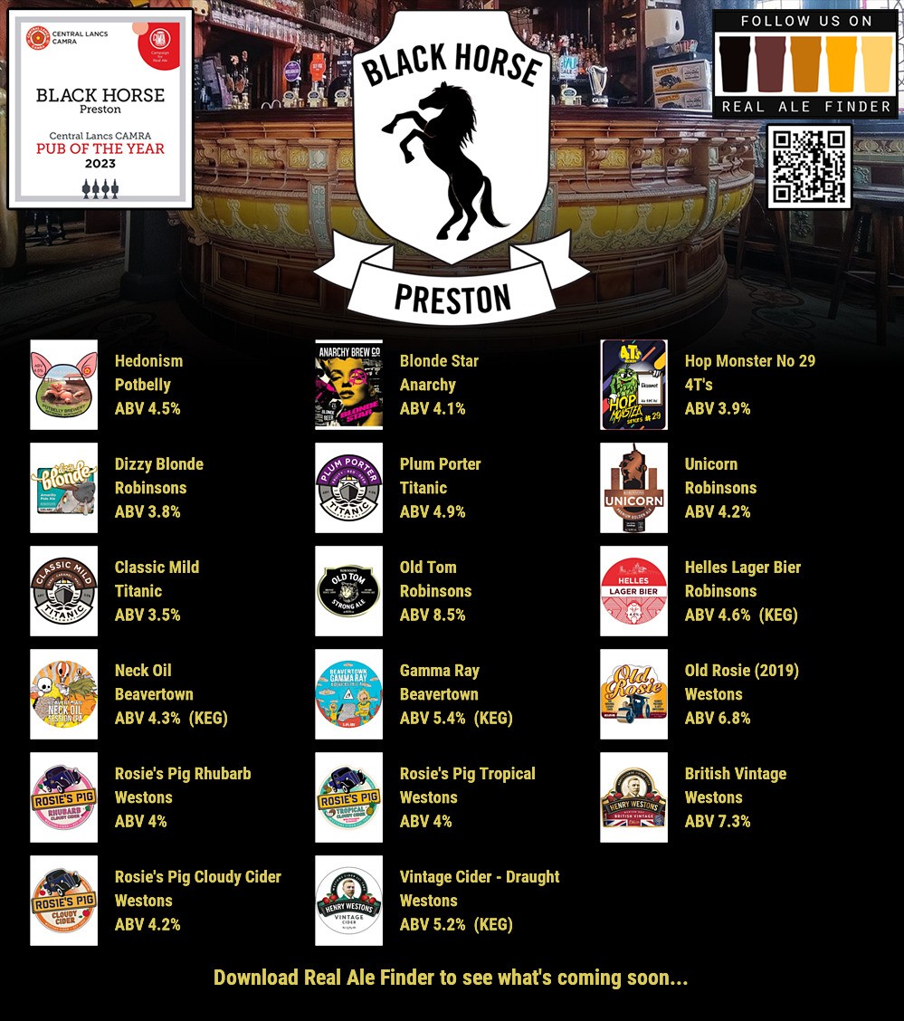 @CAMRA_CentLancs PUB OF THE YEAR Opening 10am this Monday Welcome all @pnefc & @ReadingFC On the bar today Beer Board: goo.gl/ttjsoc @PotbellyBrewery @AnarchyBrewCo @4tsbrewery @robbiesbrewery @TitanicBrewers @BeavertownBeer @WestonsCiderMil @oldtombeer #RealAleFinder