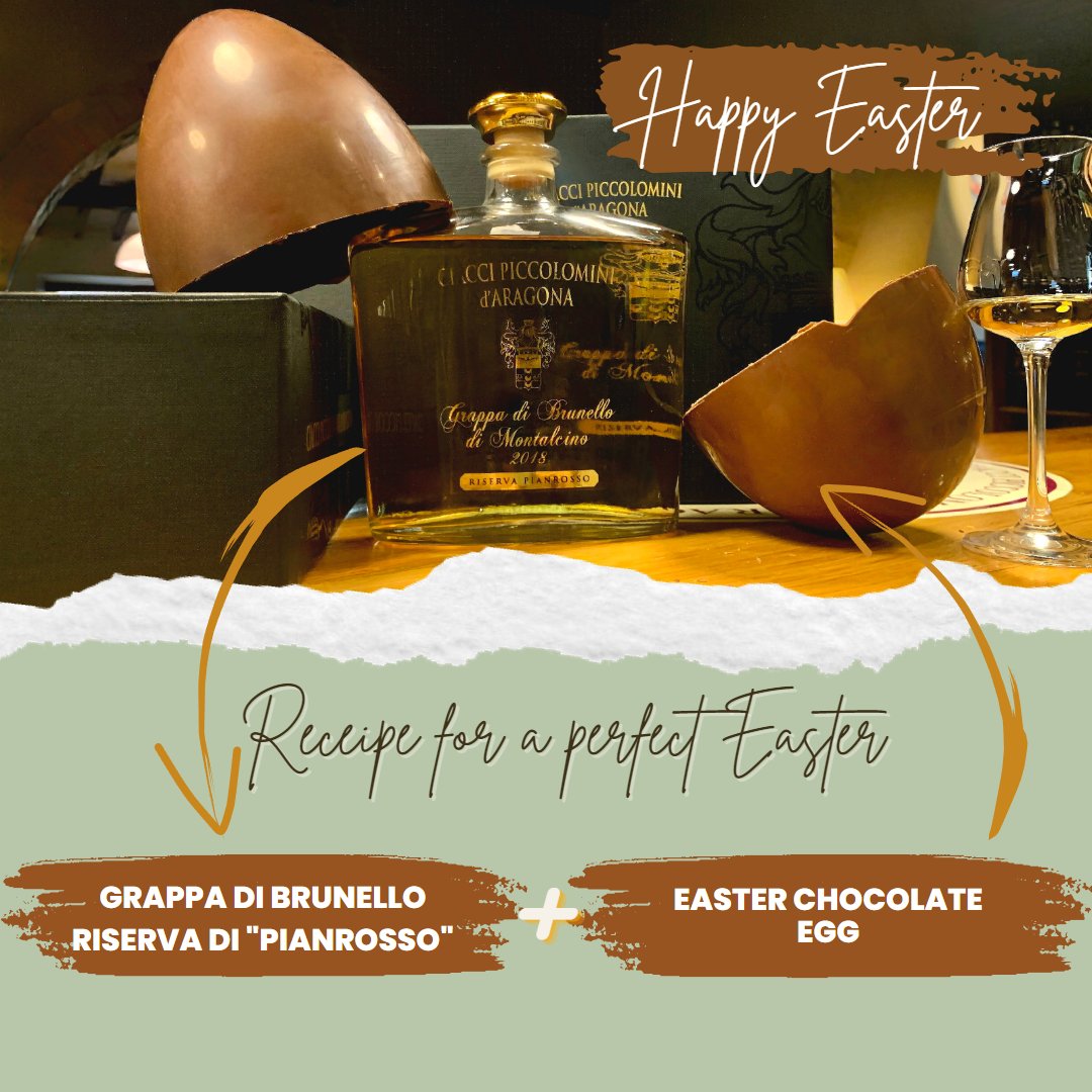 Our Grappa di Brunello Riserva di 'Pianrosso' 2018 matches perfectly with every Festive Day✨ Happy Easter! 🌹🪻🌷🌱🌷🪻🌹 #ciaccipiccolomini #rareitalianstyle #brunellodimontalcino #easter #grappa #chocolate #easteregg #chocolateegg #festive #holiday #winetour #winetasting