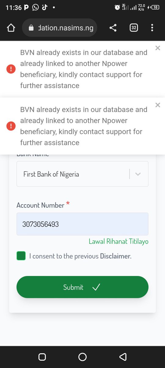Titilayobams's tweet photo. @npower_ng I validated my account and it was successful but it says my bvn has been linked to another beneficiary.kindly help me out.
My Npower ID is NPWR/2020/004362582 https://t.co/uj2pfWs2d8