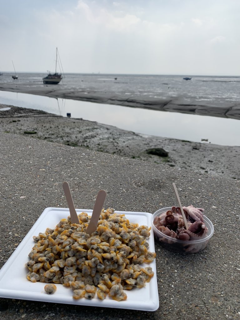 AHERNEB's tweet photo. Home alone over Easter so thought sod it, Iβm gonna get the train to Leigh-On-Sea for a seafood lunch. Canβt beat a pint of Cockles, Octopus and a few pints of stout. #prematchmeal https://t.co/dUAW6EYjNQ