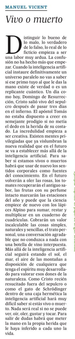 Fantástica reflexión, una vez más, de Manuel Vicent. Hoy, en <a href="/elpais_espana/">EL PAÍS España</a>