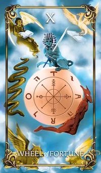 X. Wheel of Fortune
What goes around…

#DailyDivination #Tarot #TarotCards #MajorArcana #Jupiter #Luck #Karma