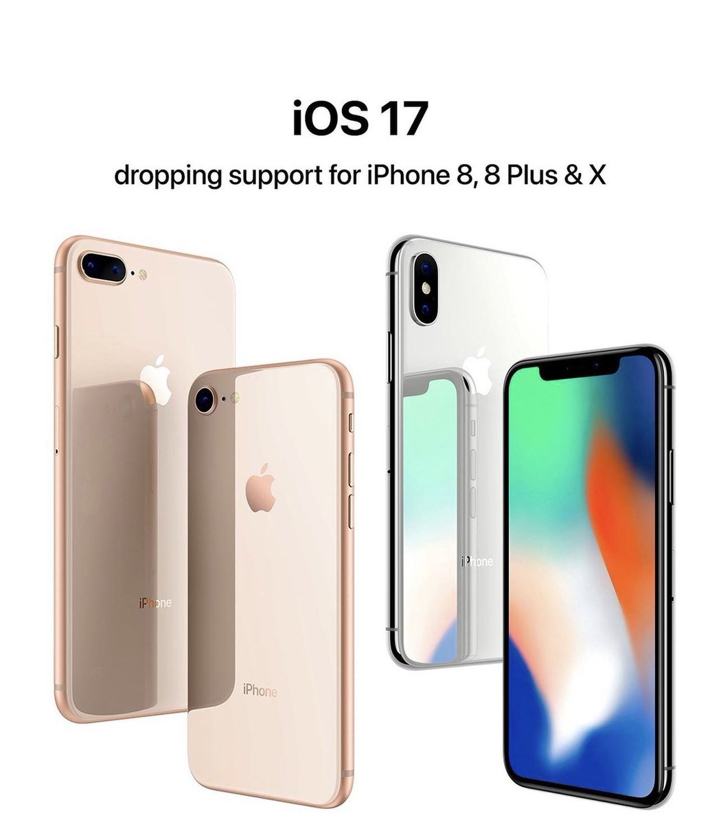 PhcGadget's tweet image. Have you heard??
The new iOS 17 will only support devices from iPhone XR upwards.

iPhone X downward won’t receive/support the next iOS update.

#Buyguide #ios17 

Source:AppleDesign.