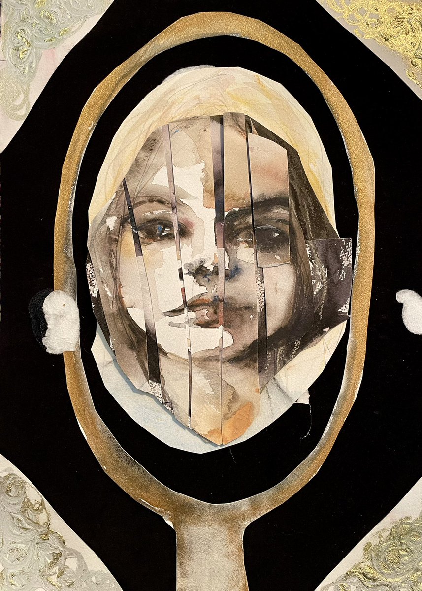 BlythexSmith's tweet photo. The girl in the mirror. #fragmentedidentity #chronicillness #mixedmediaart #watercolourpainting #acrylicpainting #velourpaper #chronicpainter https://t.co/VkVUW1JhSV