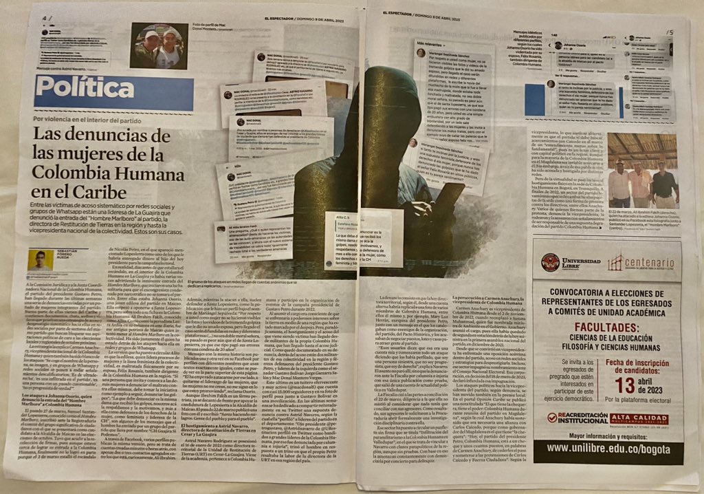 La violencia digital y de género, disparada. Esta historia de <a href="/elespectador/">El Espectador</a> cuenta cómo en la Colombia Humana (nada de humano tiene el ataque) agreden a varias de sus militantes por ser piedra en el zapato para varios militantes hombres 👇🏼