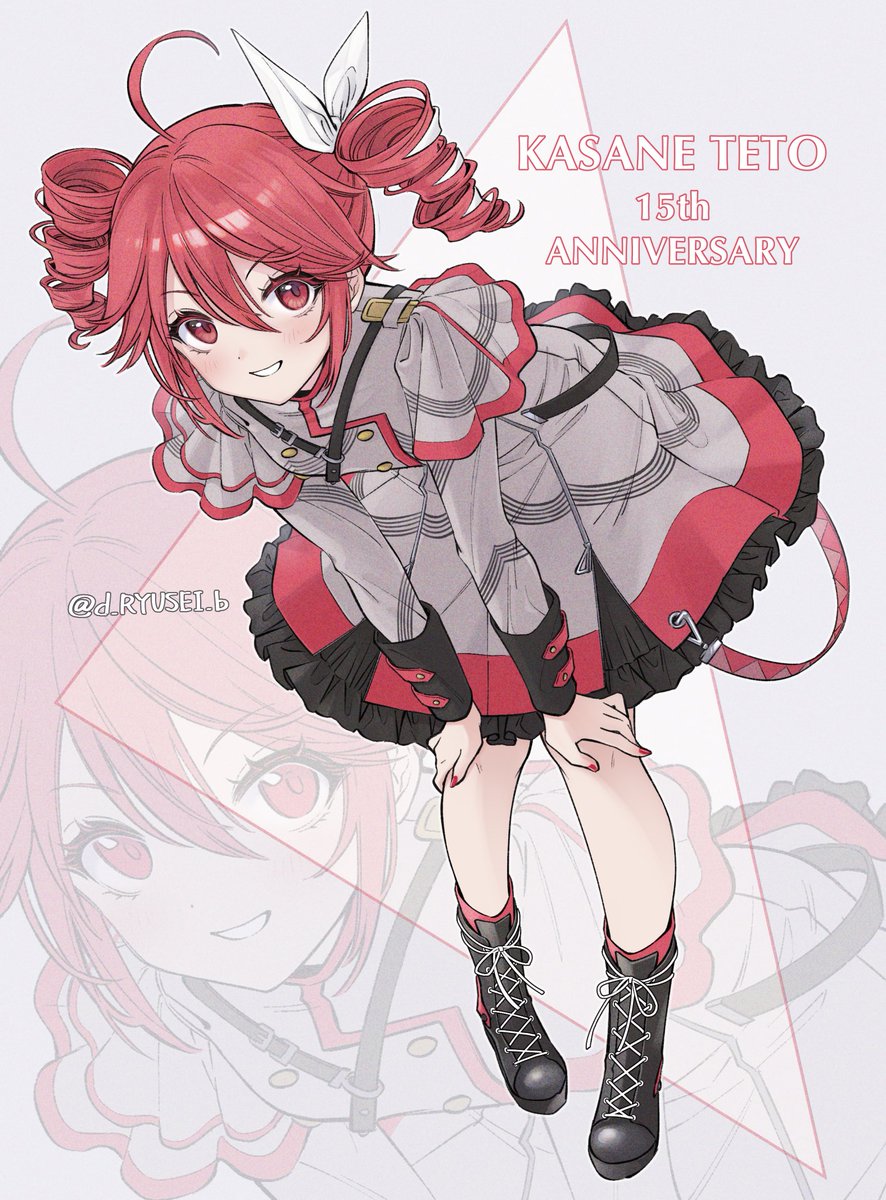 kasane teto 1girl drill hair solo zoom layer ahoge red eyes red hair  illustration images