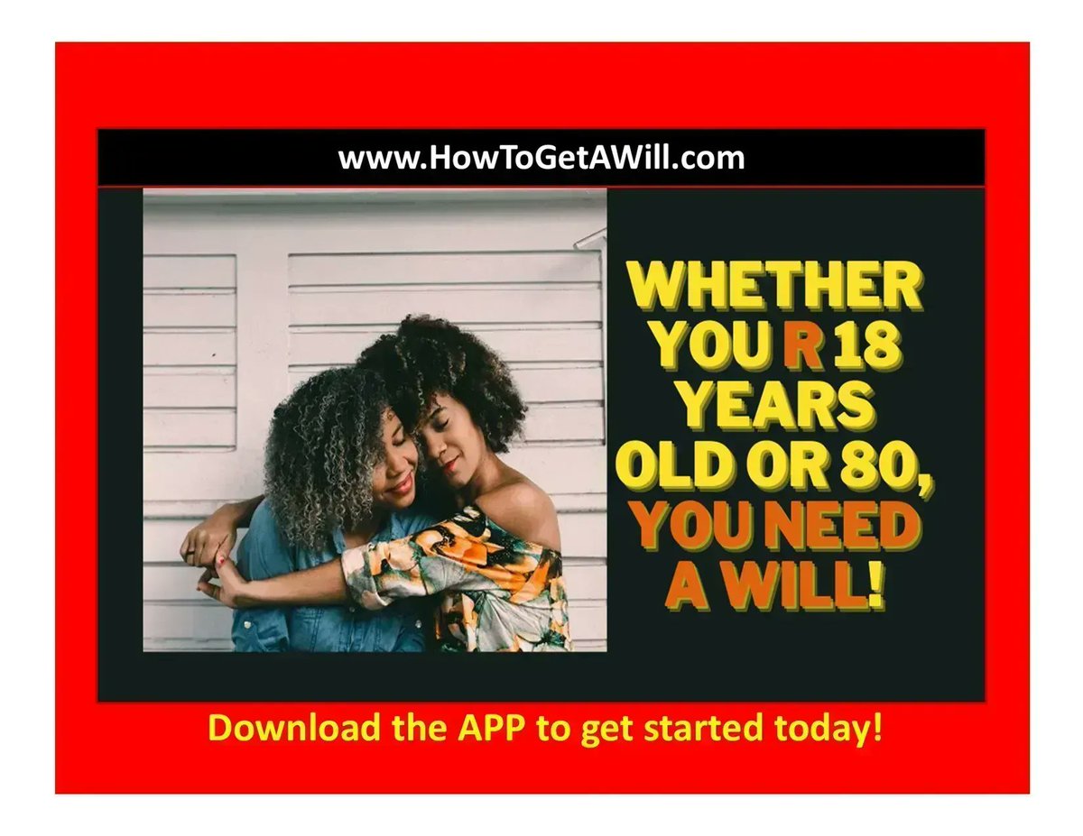 Been thinking about getting a will? 
But you don’t want to pay those HIGH attorney fees? 

Download our APP today and get started.

Protecting families first.

Go to >>>>> buff.ly/401edPN 

#Family
#Parents
#Grandparents
#SingleMothers
#SingleFathers
#BlackTwitter