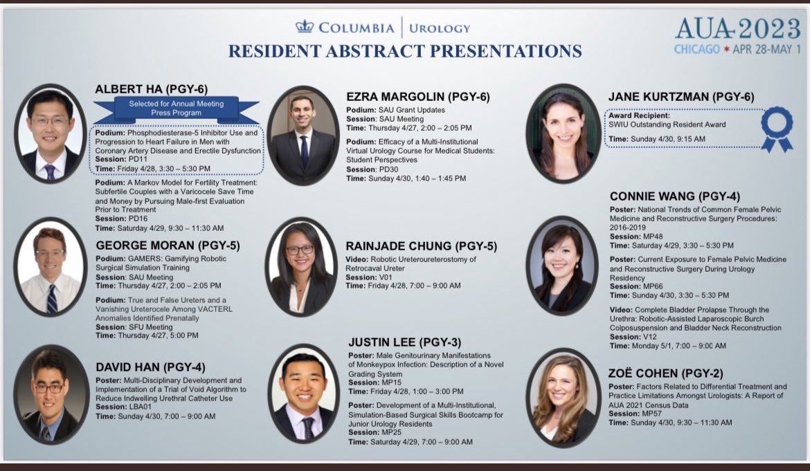 #AUA23 @AmerUrological 

🔹 @rainjadec w/ UU video 

🔹 #justinlee w/ our  #monkeypox experience & @EmpireUrology boot camp data

🔹 #conniewang w/ several #fpmrs @sufuorg research accomplishments

🔹@ZoeCCohen  w/ important @UroForEquity research w/ @anorth21  #AUACensus