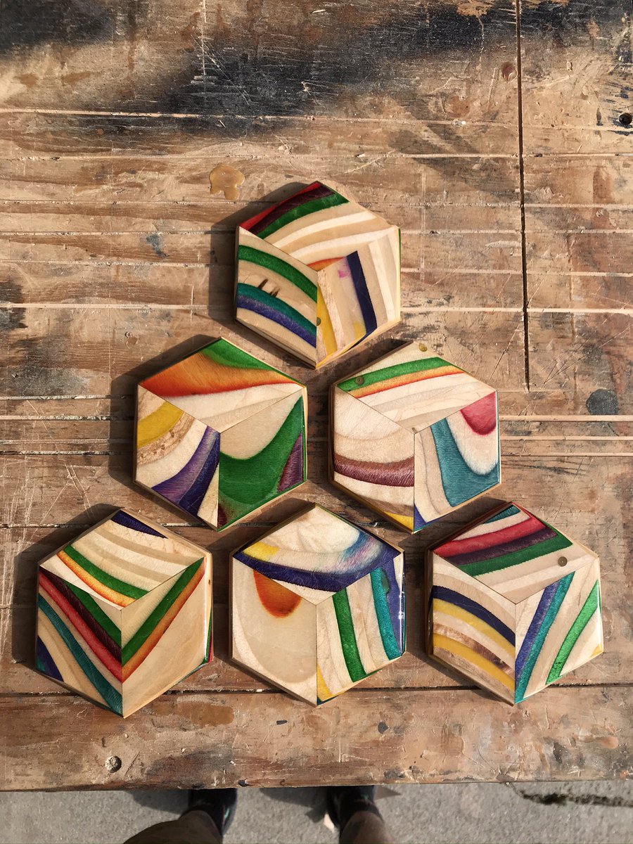 Coaster set made from skateboards and finished with @total_boat epoxy