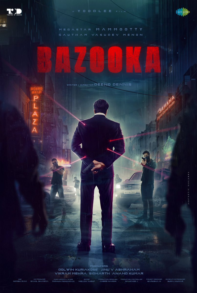 Here is the Title Poster of Our Dream & It goes by the Name ' BAZOOKA ' 

Starring Megastar Mammootty , Gautham Vasudev Menon and Directed by Deeno Dennis , & Produced by Theatre of Dreams & Saregama

#Mammootty #Bazooka #DeenoDennis #TheatreofDreams @saregamaglobal
