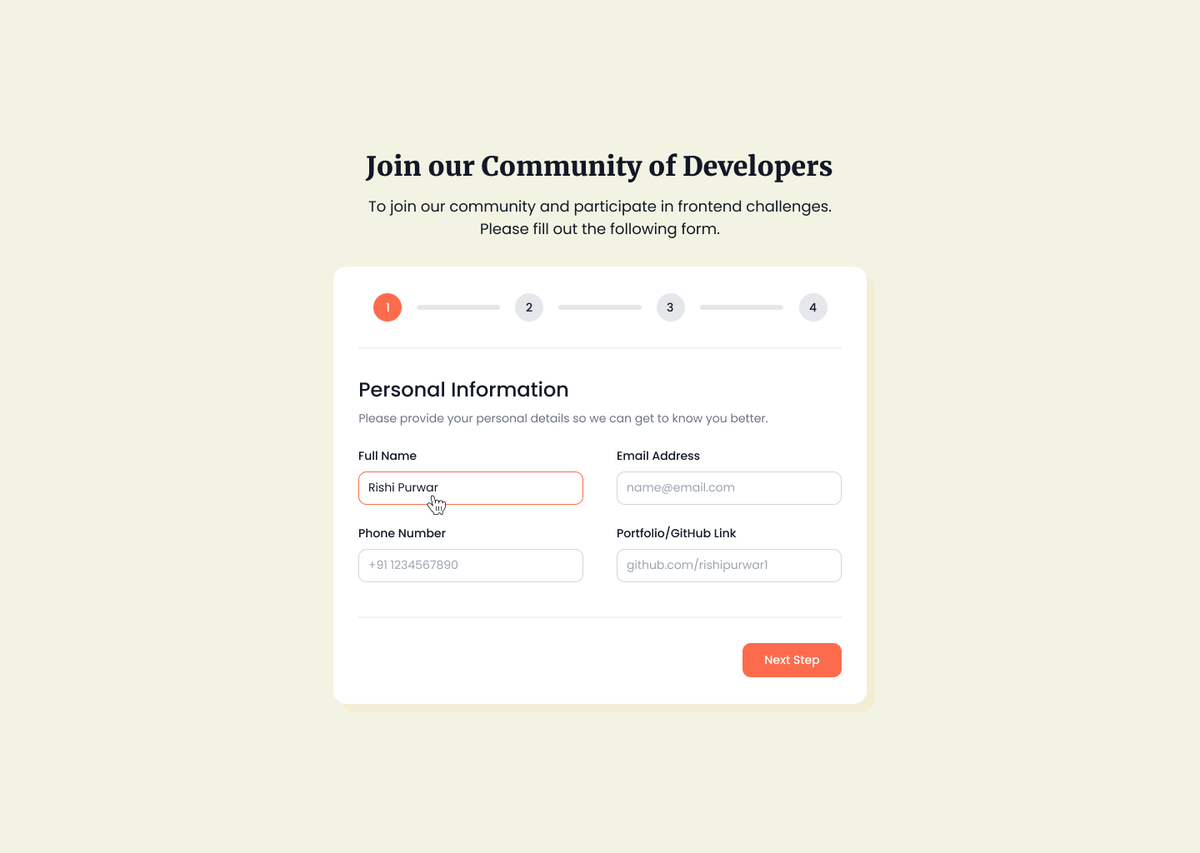 thefierycoder's tweet image. Hey, Developers👋!
We just launched a new #FrontEnd Challenge on @FrontendProHQ - a Multi-step Form 🚀.
Perfect challenge for those looking to level up their #CSS and #JavaScript skills.
#CodeNewbie #webdevelopment