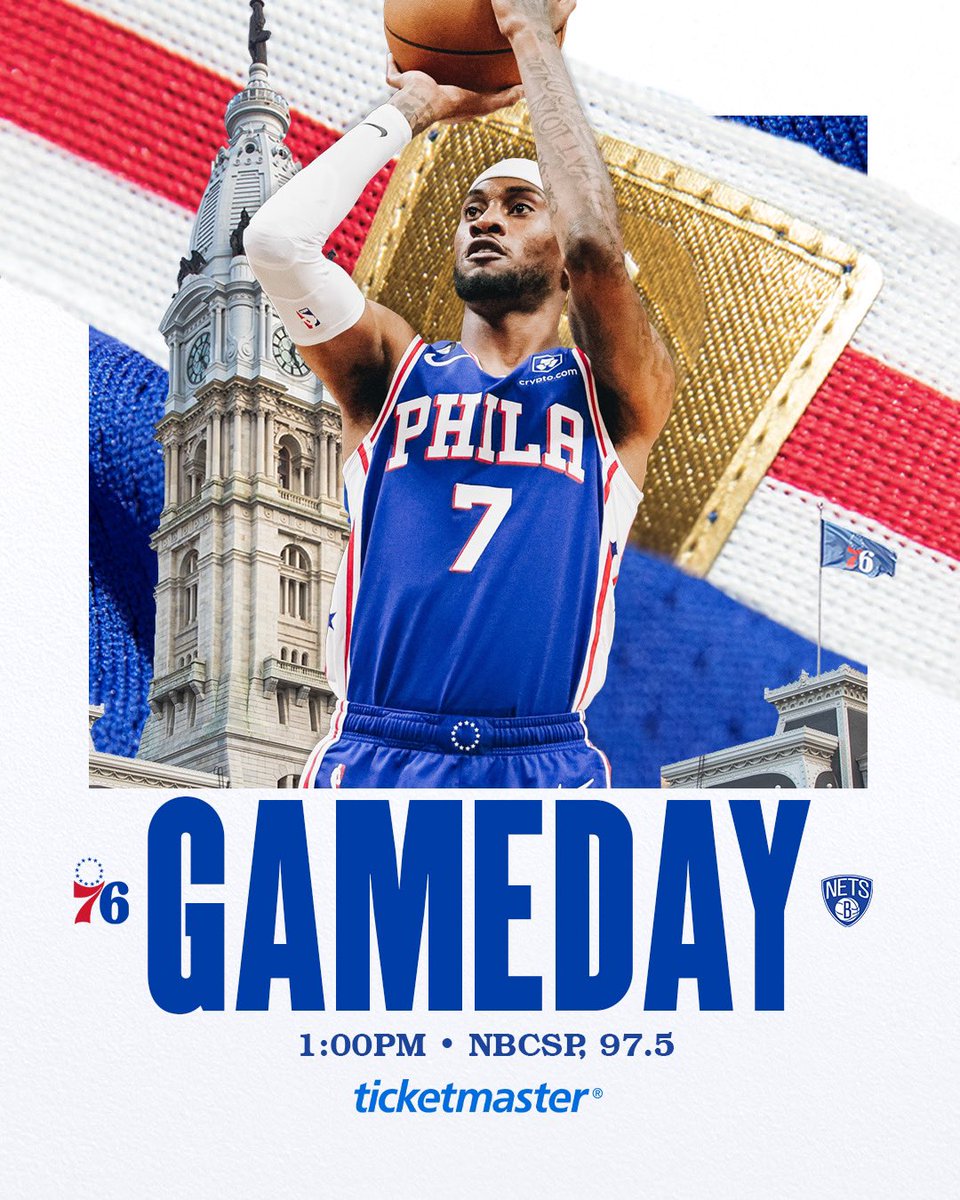 sixers's tweet photo. regular season finale. 🎬

🕢 1:00PM 
📺 @NBCSPhilly 
📻 @975TheFanatic
🏀 @BrooklynNets 

presented by @Ticketmaster https://t.co/foazrfyL3l