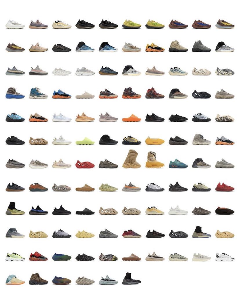 Ovrnundr's tweet photo. Every Adidas Yeezy shoe ever released, 200+ colourways across 20+ silhouettes 

Photo: @houseofheat https://t.co/2iPojFwRTa