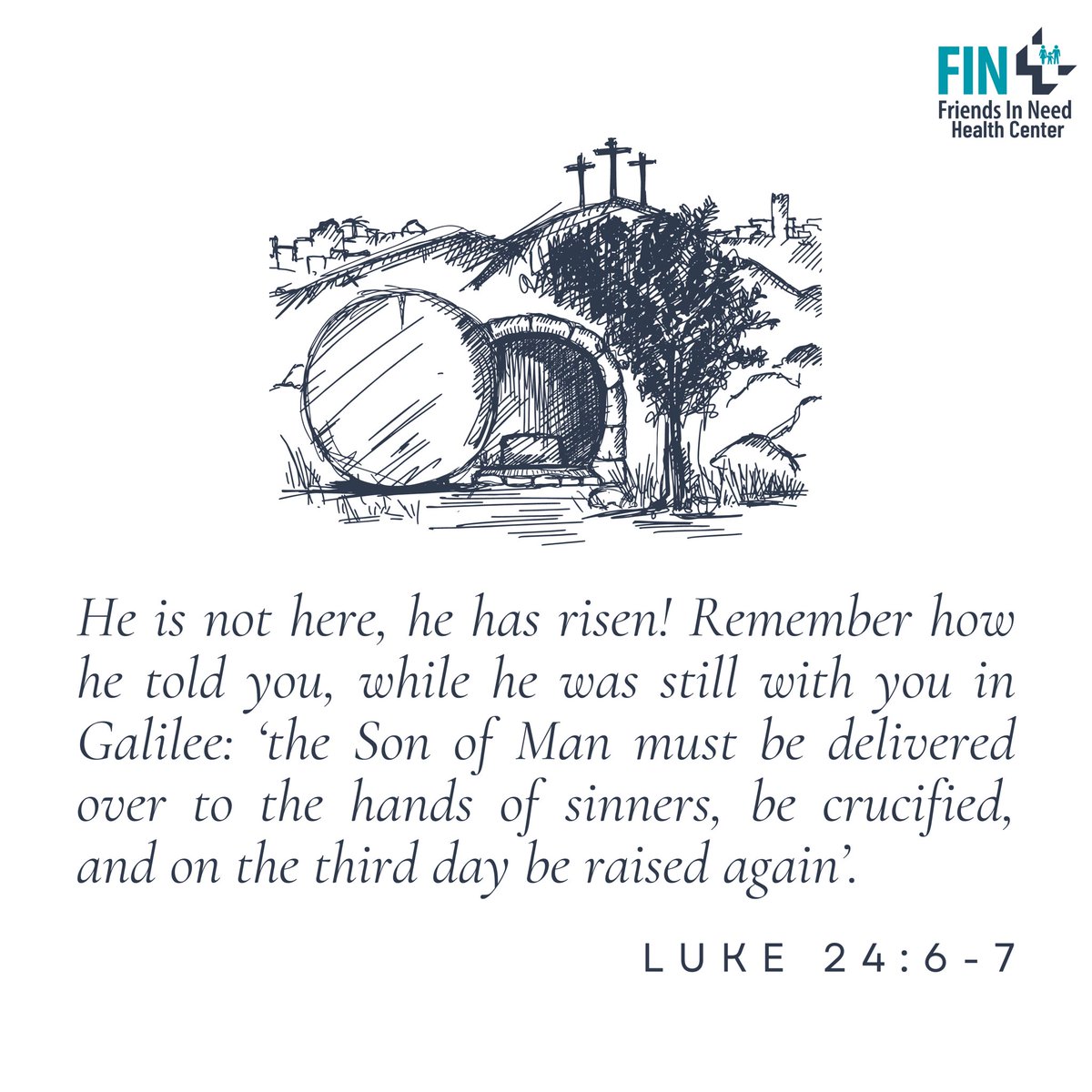 “He is not here, he has risen!”
Happy Easter from all of us at Friends In Need Health Center ✝️
-
#easter #eastersunday #sunday #heisrisen #bibleverse #verseoftheday #friendsinneed #healthcenter #nonprofit #nonprofitorganization #nonprofitsofinstagram #nonprofitlife