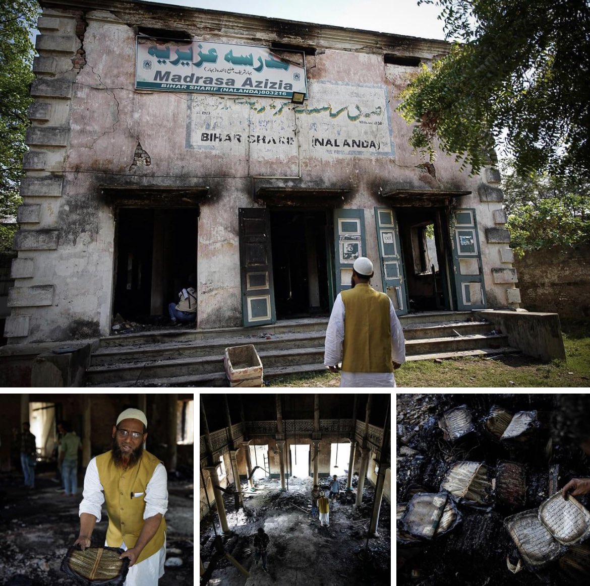 5Pillarsuk's tweet photo. During the Hindu festival of Ram Navami on March 31, the oldest madrasa in the Indian state of Bihar, Madrasa Azizia, was set on fire by a Hindutva mob, where more than 4,000 books were burnt.

Photo credit: @meerfaisal01 https://t.co/NCHPuNhwzI
