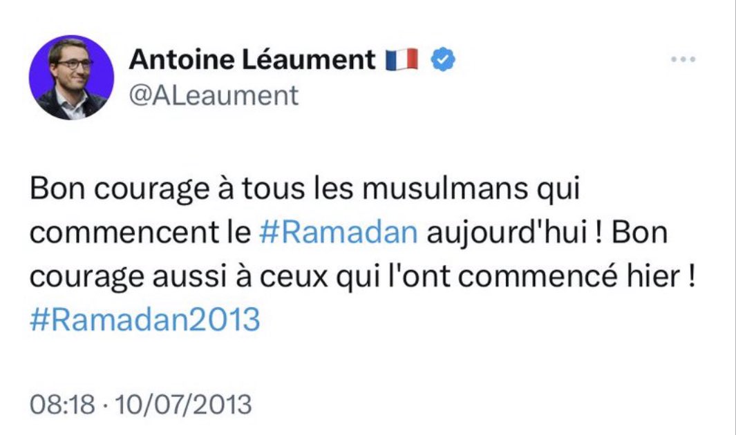 Et là, étrange rapport à la laïcité ou non Antoine ?

#Paques2023 #Ramadan2023 #NUPES