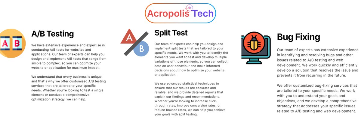 Acropolis_Tech's tweet image. Unlock your website's potential with Acropolis Tech's web and feature experimentation tools. Run A/B and split tests, gain insights, and optimize the user experience. Plus, we offer bug fixing, software development, and more. 
Learn more at acropolistech.pages.dev.
#CRO #ABTest