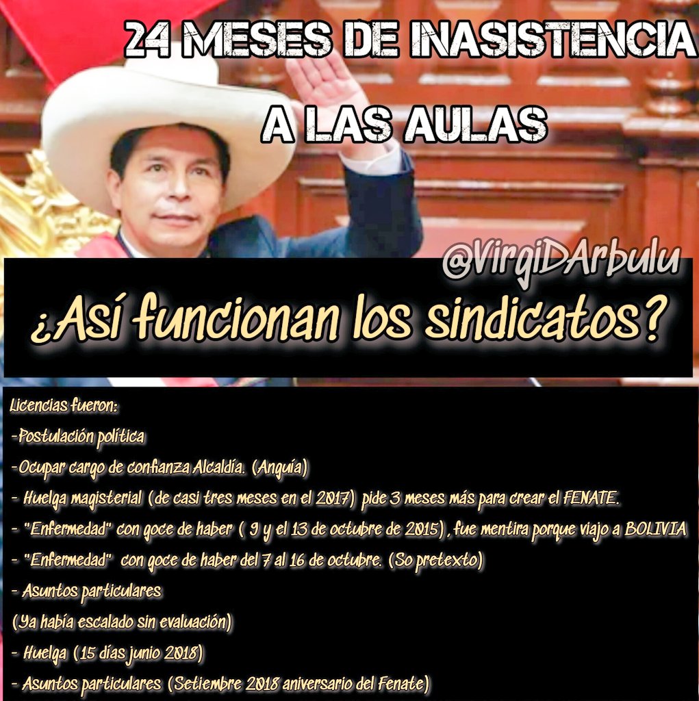 ¿𝗘𝗹 𝗱𝗲𝗿𝗲𝗰𝗵𝗼 𝗮 𝘀𝗲𝗿 𝘀𝗶𝗻𝗱𝗶𝗰𝗮𝗹𝗶𝘀𝘁𝗮, 𝗲𝘀𝘁á 𝗽𝗼𝗿 𝗲𝗻𝗰𝗶𝗺𝗮 𝗱𝗲𝗹 𝗱𝗲𝗿𝗲𝗰𝗵𝗼 𝗮 𝗹𝗮 𝗘𝗱𝘂𝗰𝗮𝗰𝗶ó𝗻 𝗱𝗲𝗹 𝗣𝗲𝗿ú?
La educación es la piedra angular de la batalla cultural, es la columna vertebral del futuro del país.
Pedro Castillo es un claro