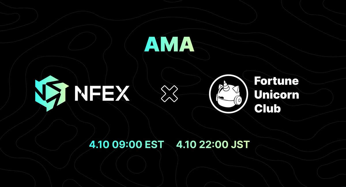 NFEX X FUC EN/JP AMA

We are delighted to invite the emerging decentralized NFT contract trading platform, NFEX <a href="/nfex_official/">NFEX</a> , to discuss with us the current NFT market trends.

Guest: @nfexdragon 
❤️+RT+Follow: <a href="/FortuneUnicornC/">FUC</a> <a href="/nfex_official/">NFEX</a> 
🎁: NFEX cash bonus 0.01E x 3
