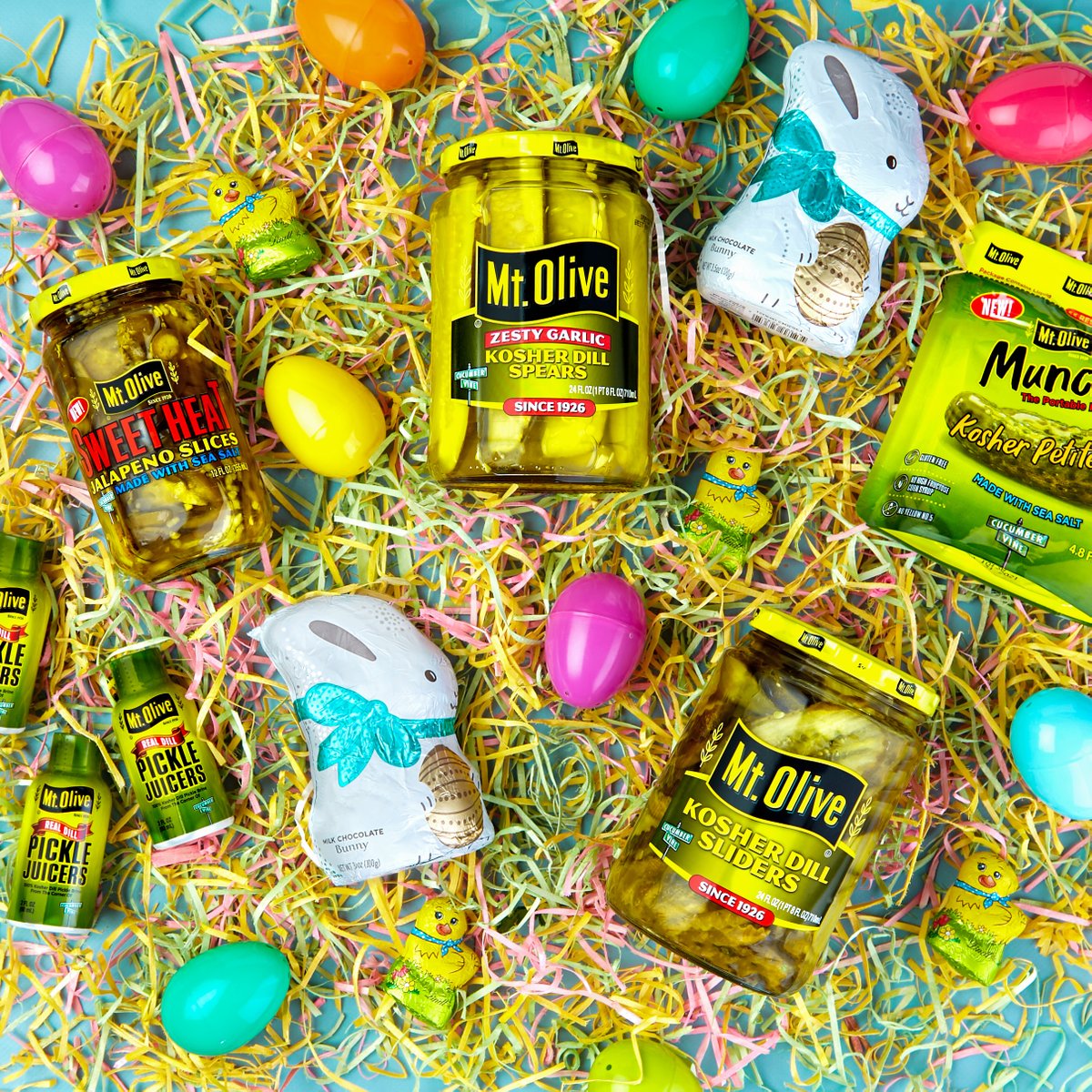 🐰🧺 Which would you rather have in your basket: CHOCOLATE 🍫 or PICKLES 🥒? #HappyEaster 

#MtOlivePickles #MtOlivePickleCo #KosherDill  #Easter #Basket #Bunny #Chocolate #Candy #Munchies #MtOliveMunchies #PickleJuicers #PickleJuice #PickleBrine #PickleLovers #ILovePickles