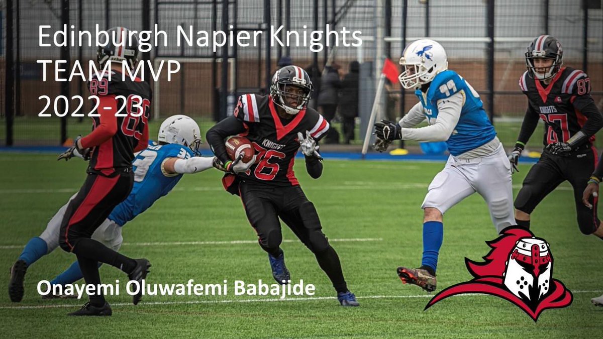 It's the final day of our Edinburgh Napier Knights American Football team award announcements for 2022-23.
Our final awards go to the Coaches & Players MVP 👑❤️
@napierstudents 
#oneteamcommitted 🏈⚔️ 
Photographs c/o George Edwards, Robert Anderson, Scott Boyd, Vine Photos 📷